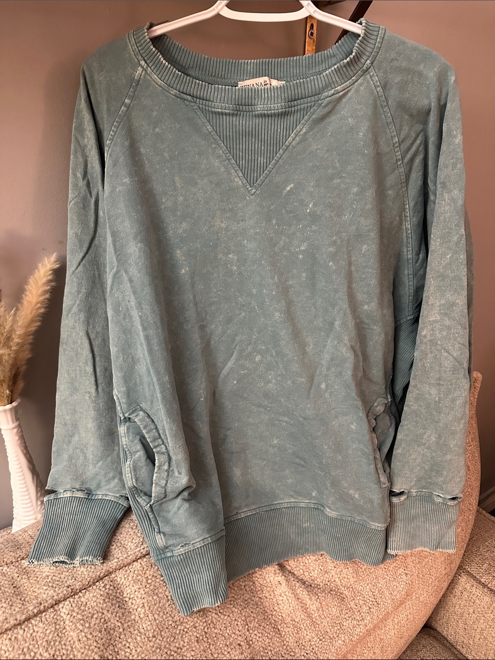 Zenana Outfitters Washed Teal Crewneck Sweatshirt